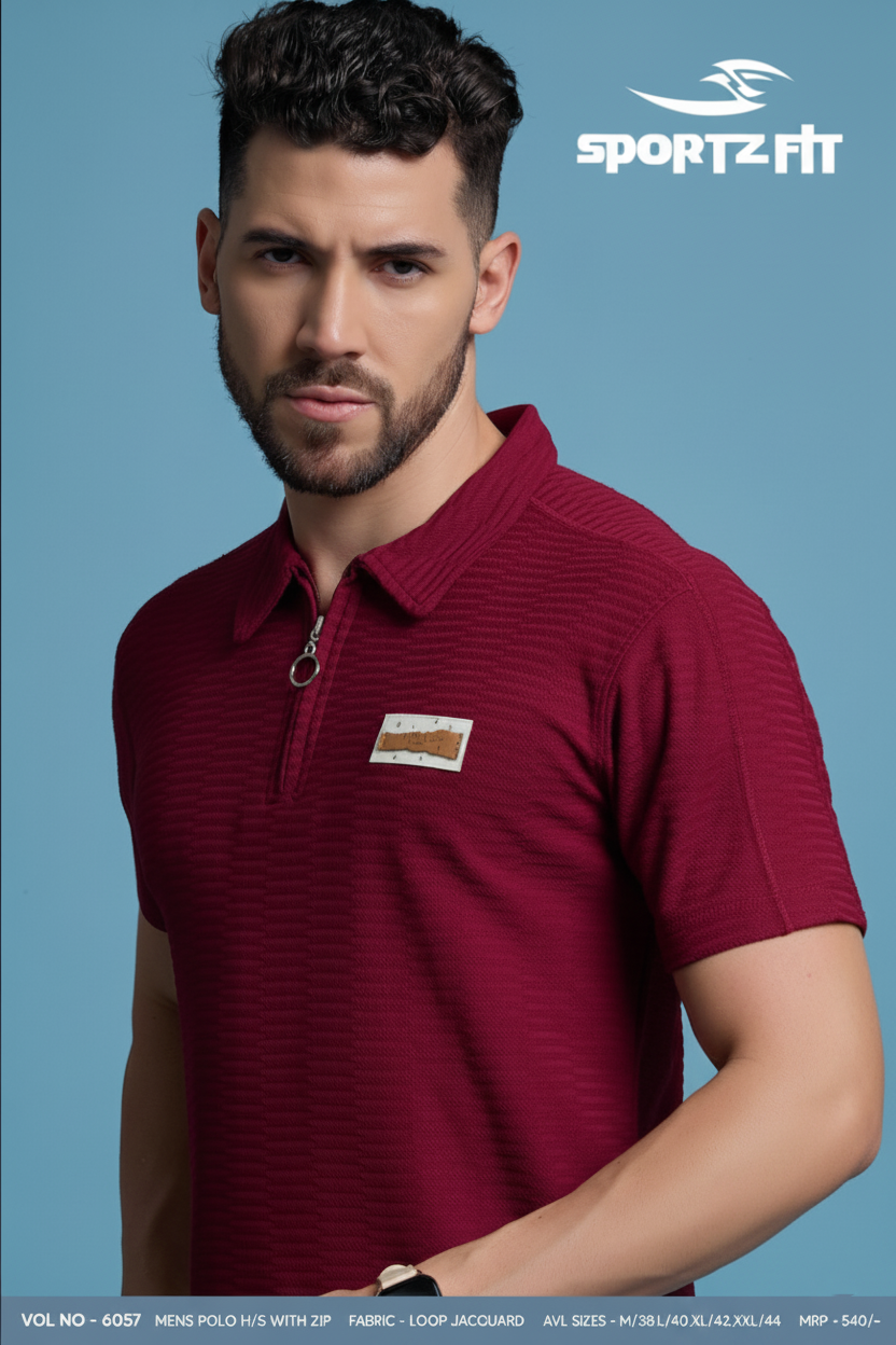 Men Collar Neck T-Shirt  | Burgundy | XL |  SBT26
